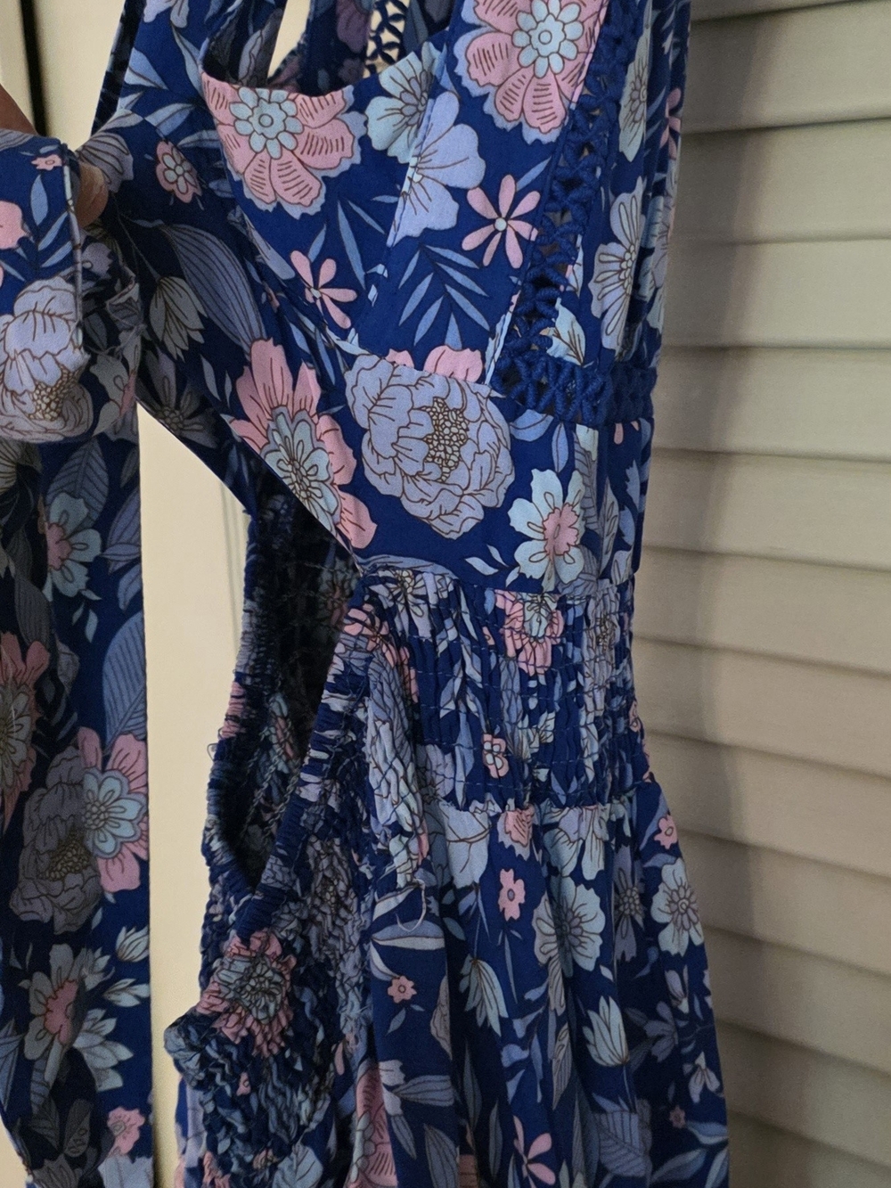 Blue Floral Maxi Dress with Pink Accents - Picture 3 of 10